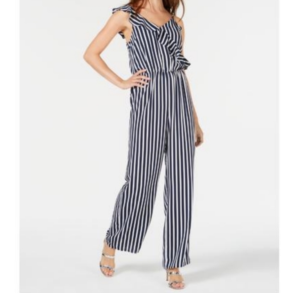 Bar III Striped Jumpsuit Blue Polish Navy M - Picture 1 of 7